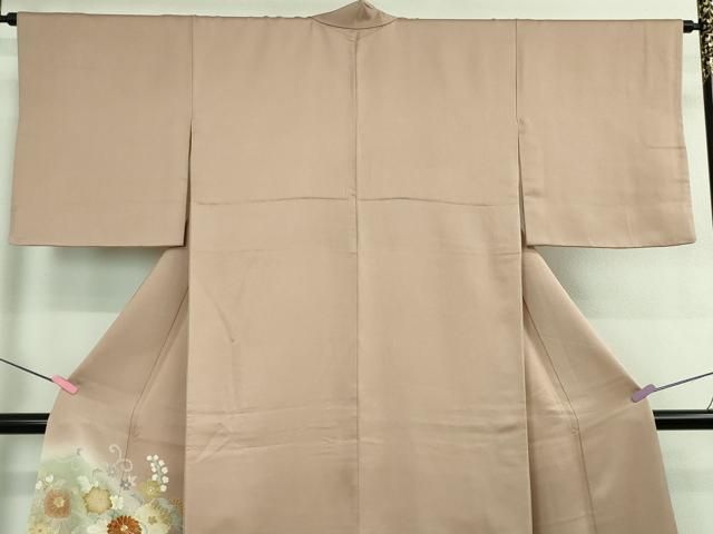 平和屋本店○極上 創業460年・千總 色留訪問着 駒刺繍 草花文 薄柿色地