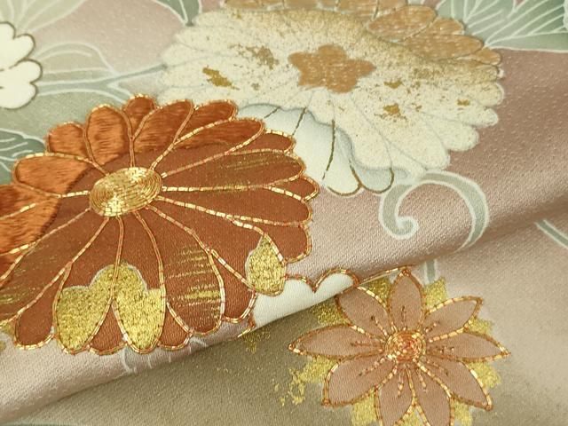 平和屋本店●極上　創業460年・千總　色留訪問着　駒刺繍　草花文　薄柿色地　暈し染め　金彩　高島屋扱い　反端付き　逸品　DZAB4002kh6 平和屋本店○極上 創業460年・千總 色留訪問着 駒刺繍 草花文 薄柿色地