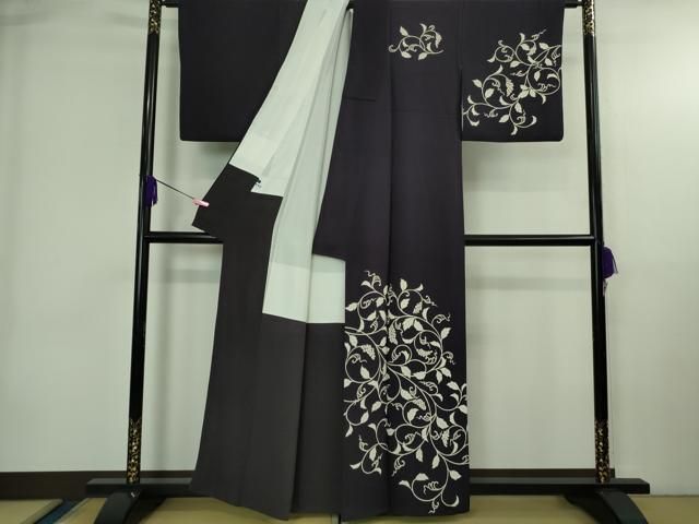 平和屋本店○極上 きもの志麻 岩下志麻ブランド 訪問着 葡萄唐草文 深