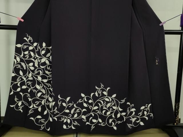 平和屋本店○極上 きもの志麻 岩下志麻ブランド 訪問着 葡萄唐草文 深