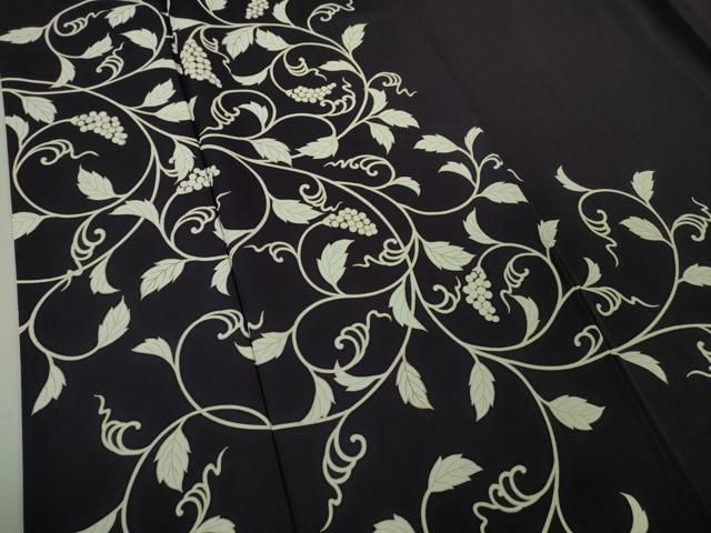 平和屋本店○極上 きもの志麻 岩下志麻ブランド 訪問着 葡萄唐草文 深