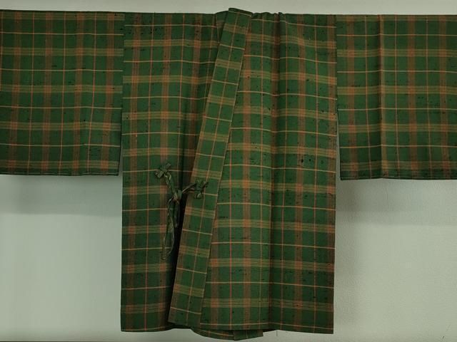 平和屋本店▽希少　ざざんざ織　単衣　アンサンブル　道中着セット　格子　逸品　DZAB4090kh6 平和屋本店▽希少 ざざんざ織 単衣 アンサンブル 道中着セット 格子