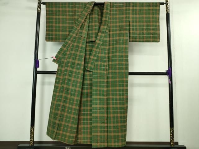 平和屋本店▽希少　ざざんざ織　単衣　アンサンブル　道中着セット　格子　逸品　DZAB4090kh6 平和屋本店▽希少 ざざんざ織 単衣 アンサンブル 道中着セット 格子