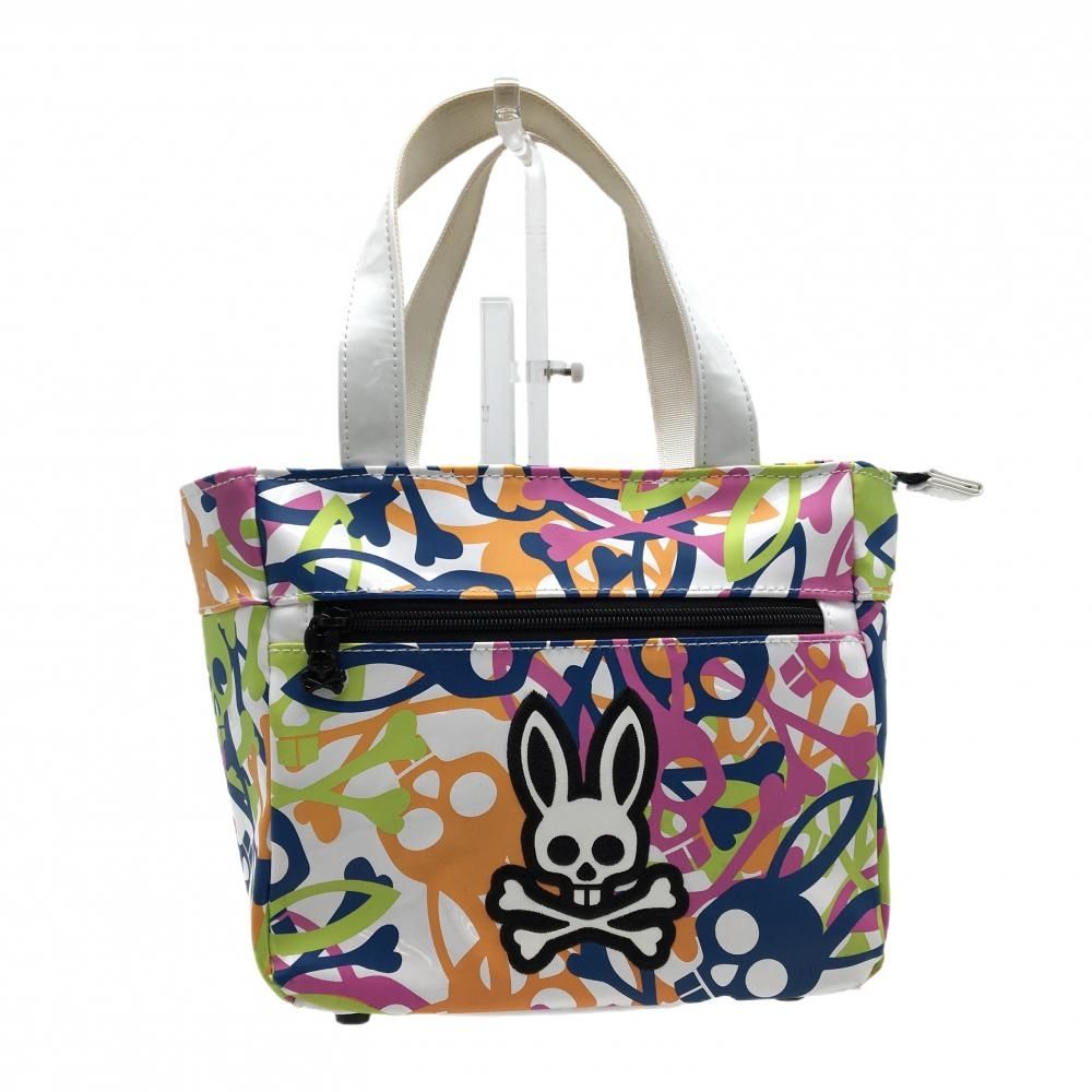 サイコバニー カートバッグ 白×マルチカラー ロゴ総柄 内外ポケット付