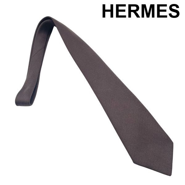 ○ エルメス HERMES ネクタイ シンプル ブラウン シルク メンズ 6V167