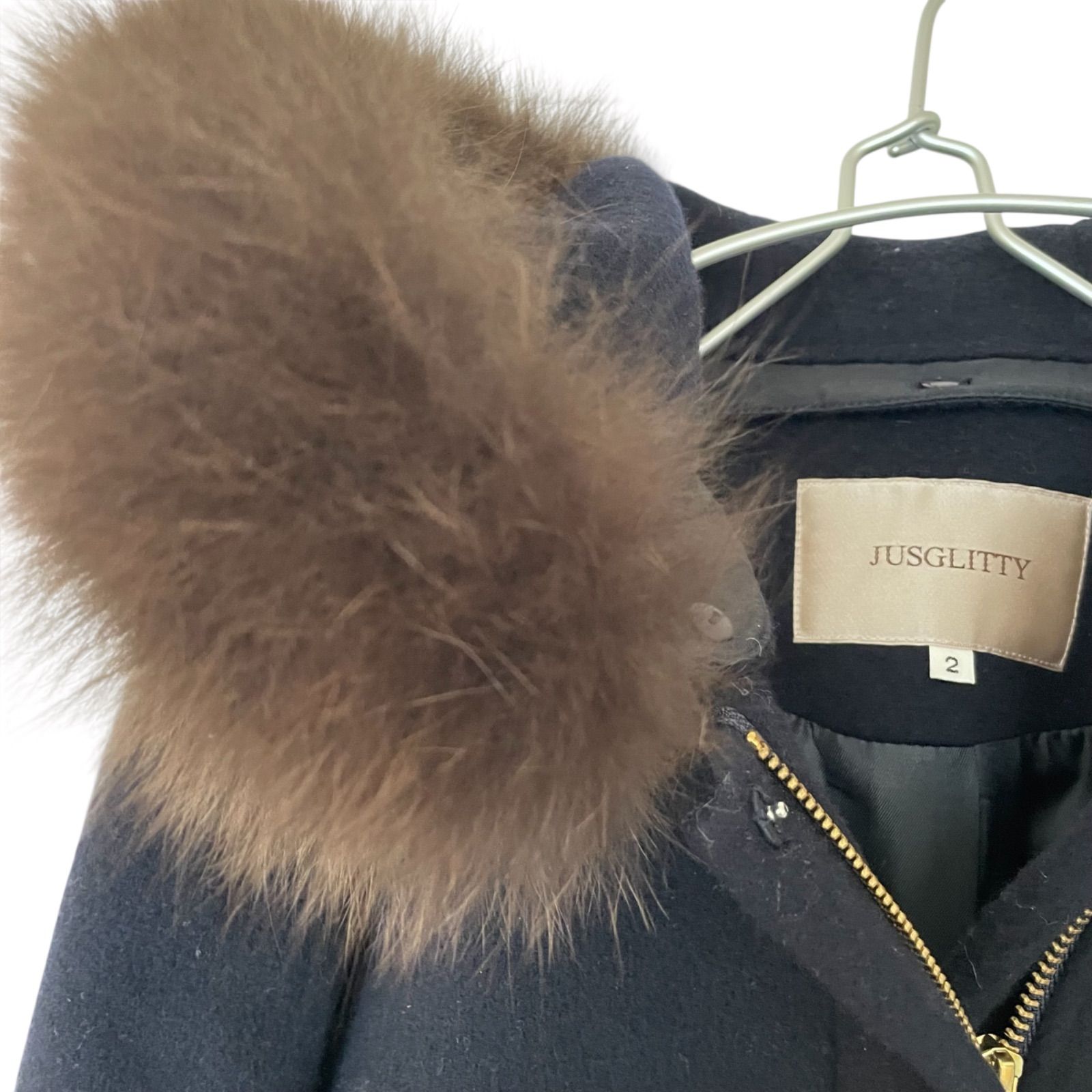 美品】JUSGLITTY ファー付3WAYロングコート ネイビー 2【ZK78】 - メルカリ