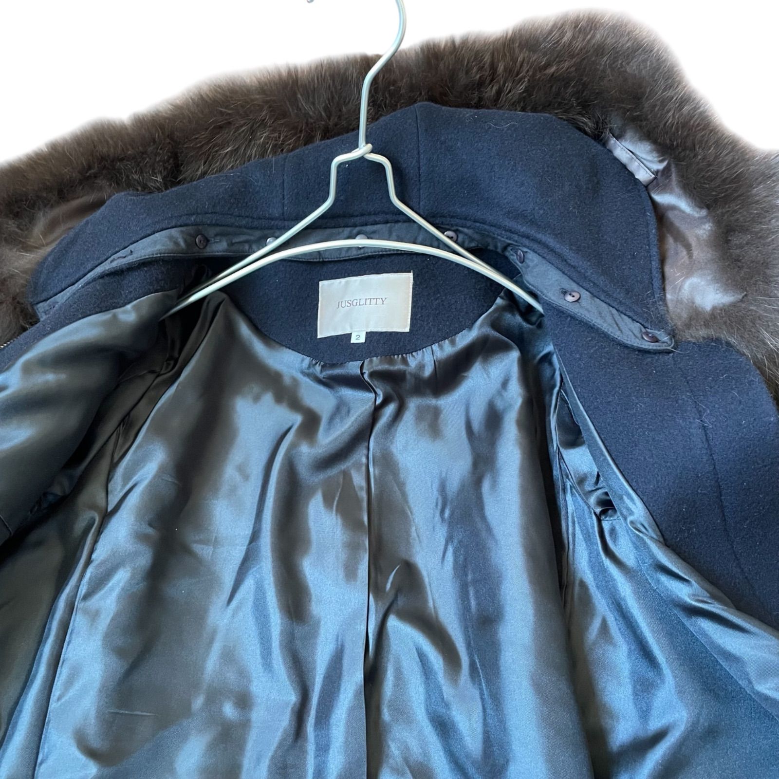 美品】JUSGLITTY ファー付3WAYロングコート ネイビー 2【ZK78】 - メルカリ