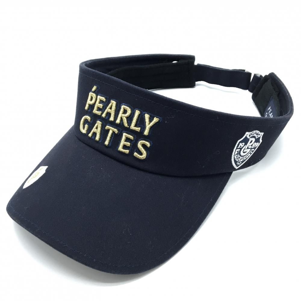 美品】パーリーゲイツ サンバイザー ネイビー×ゴールド ロゴ刺しゅう