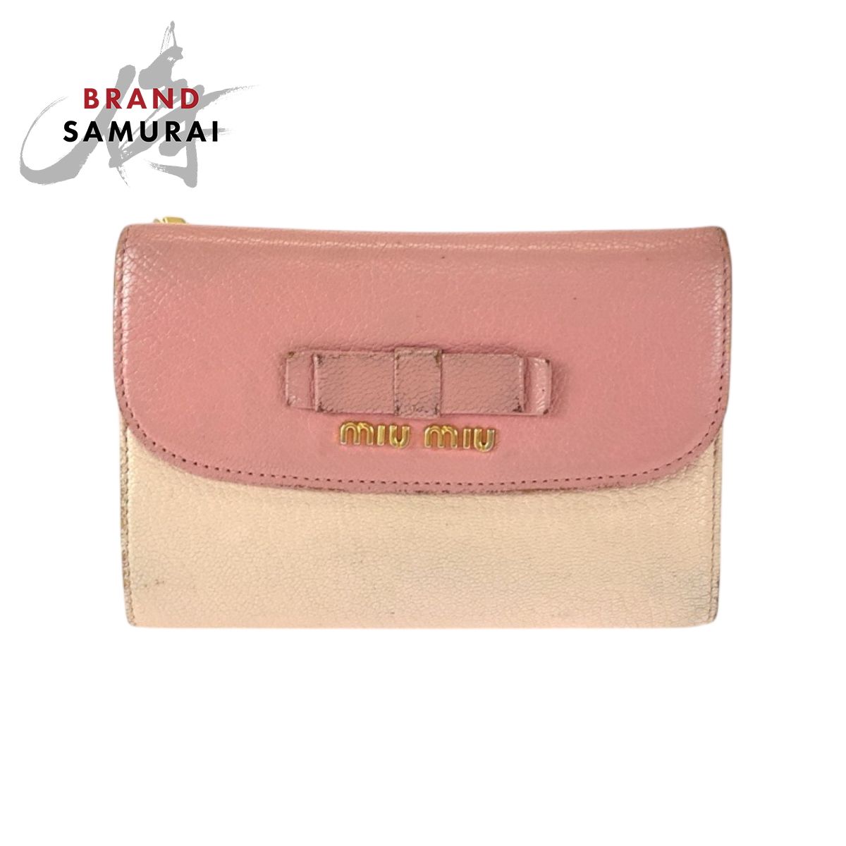 MIUMIU ミュウミュウ マドラス リボン ピンク ゴールド金具 レザー 折