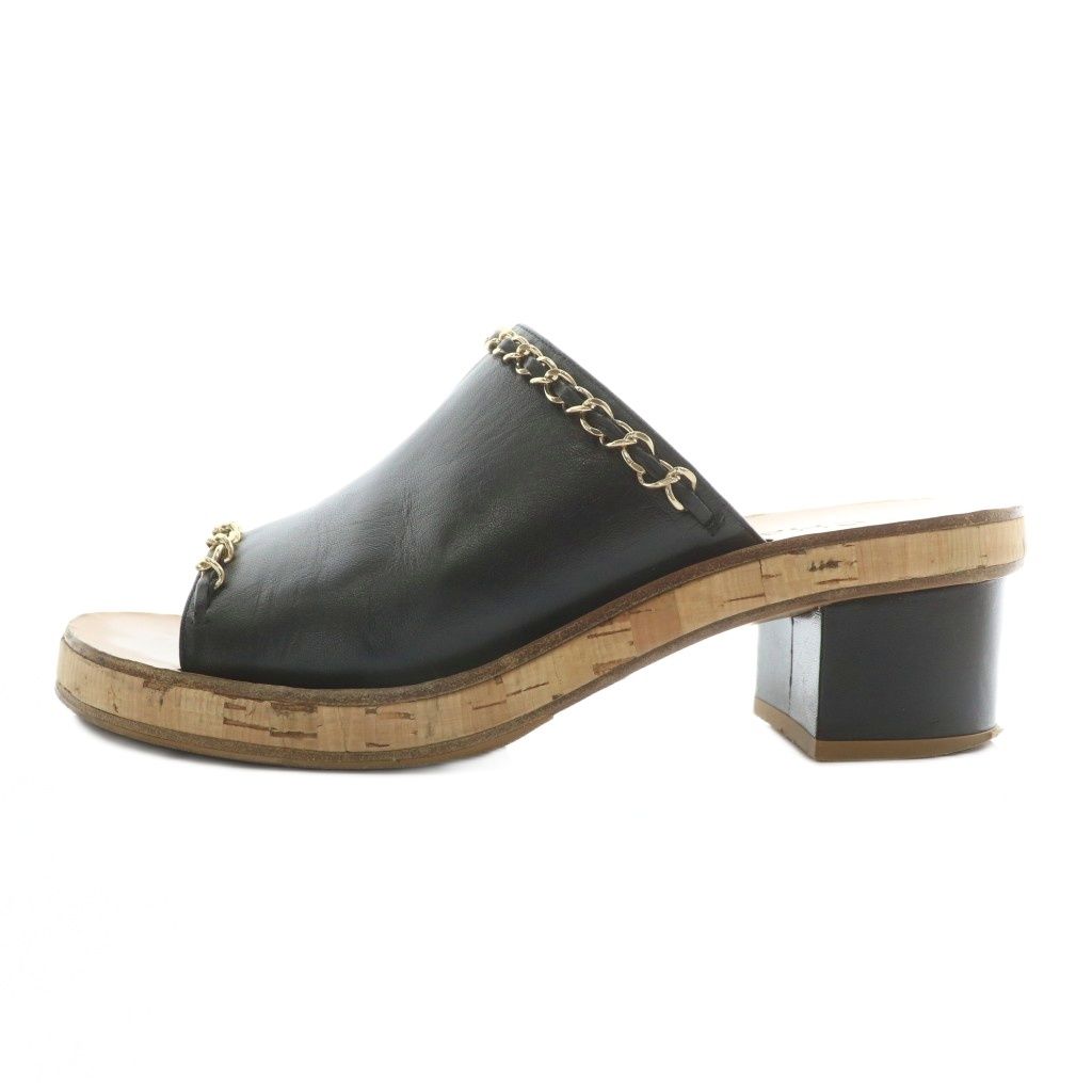 シャネル CHANEL ミュール サンダル レザー オープントゥ チャンキー