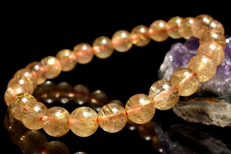 1点物】透明◇黄金の輝き ゴールドルチルクォーツ 7mm ブレスレット