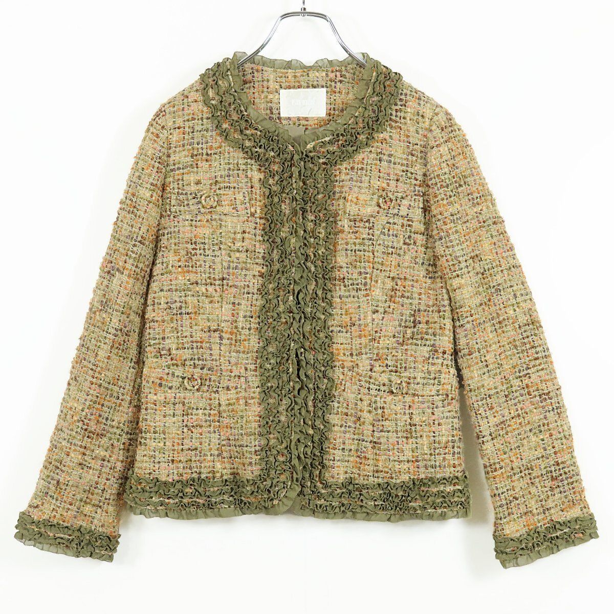 美品】ピンクハウス☆上品！ノーカラージャケットサイズM グリーン系