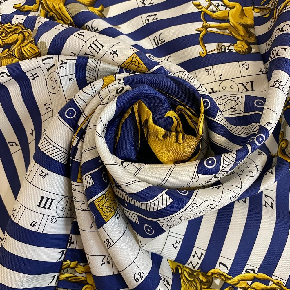 HERMES エルメス カレ90 DIES ET HORE 占星術 スカーフ ブルー ユニ