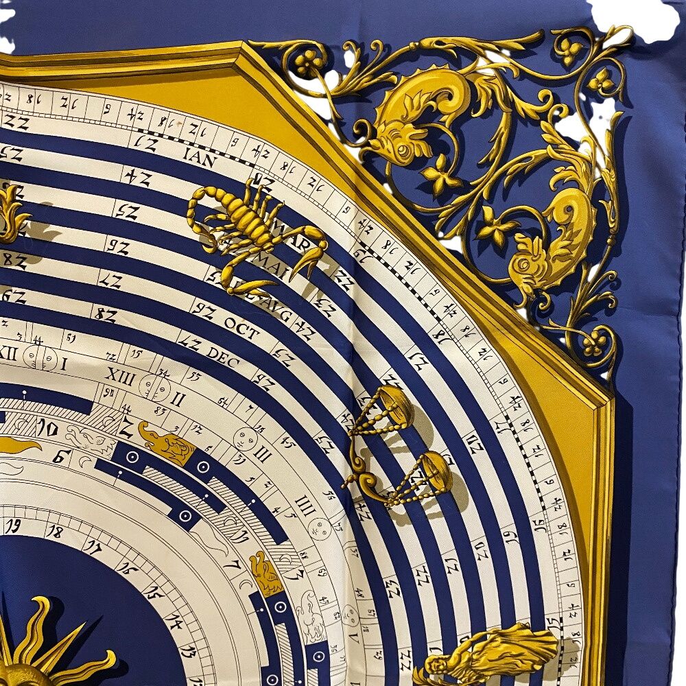 HERMES エルメス カレ90 DIES ET HORE 占星術 スカーフ ブルー ユニ