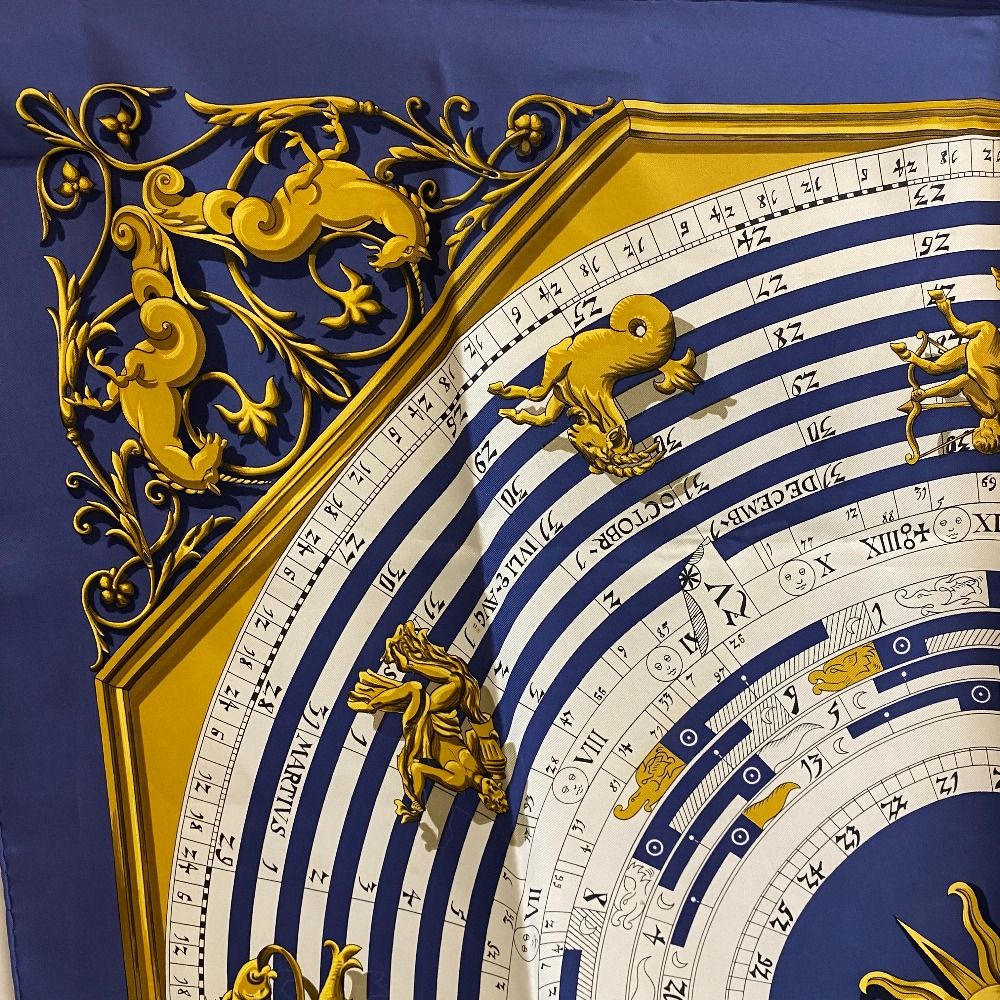 HERMES エルメス カレ90 DIES ET HORE 占星術 スカーフ ブルー ユニ