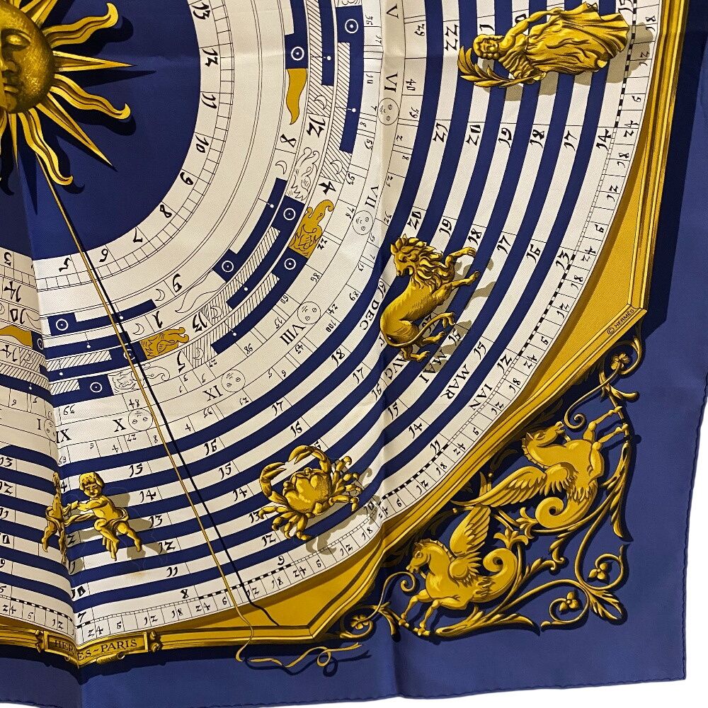 HERMES エルメス カレ90 DIES ET HORE 占星術 スカーフ ブルー ユニ
