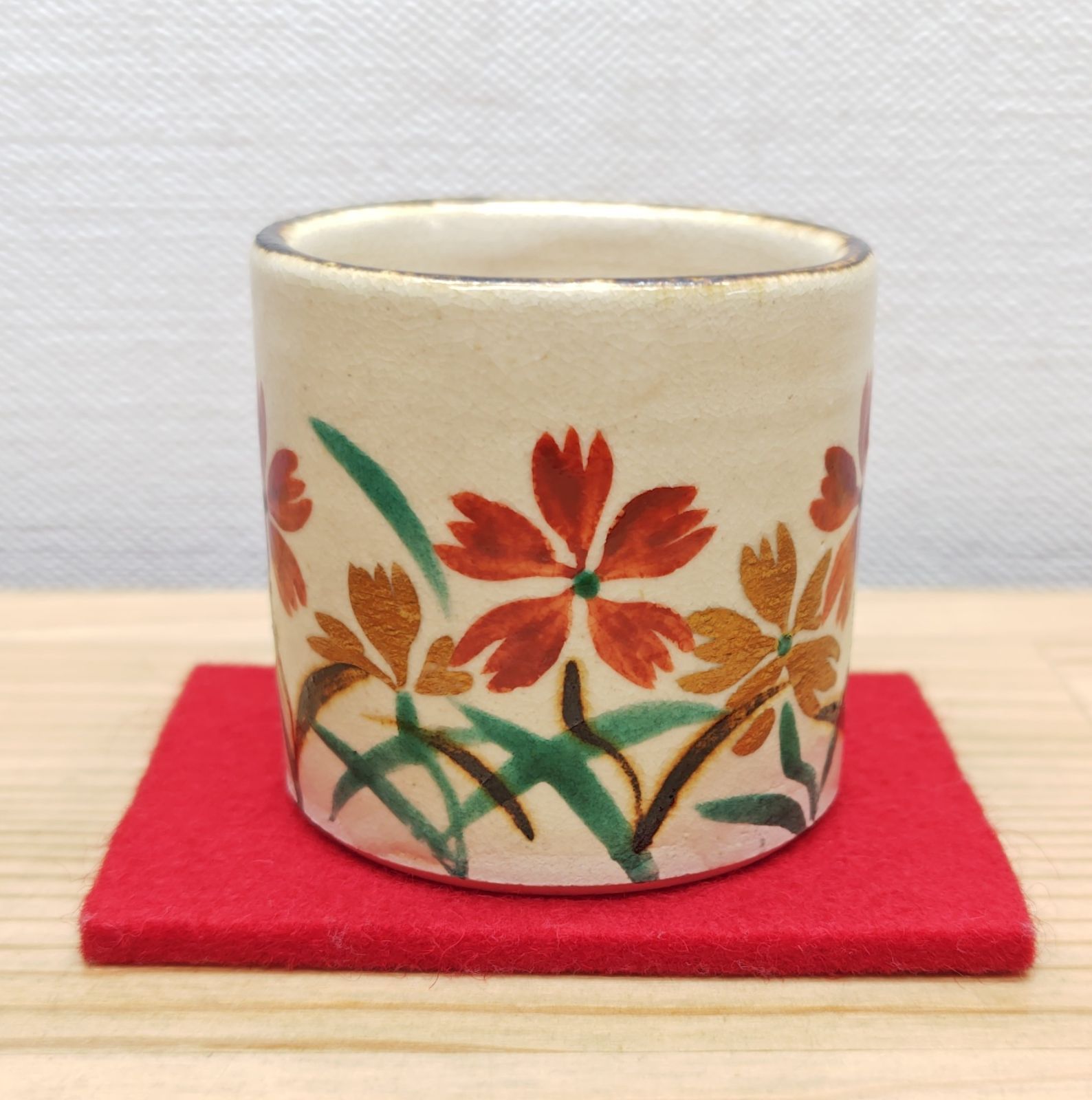 逢絢亭・中古品】茶道具 蓋置 今戸焼 撫子の絵 白井半七 共箱入り