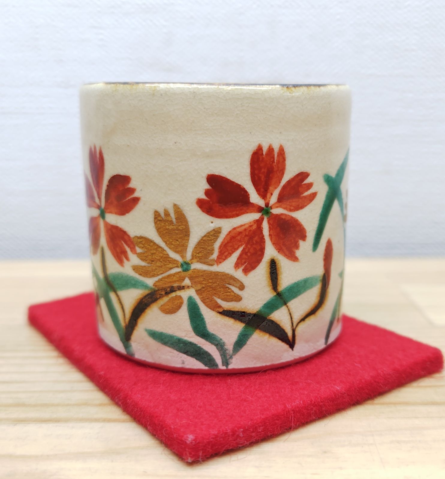 逢絢亭・中古品】茶道具 蓋置 今戸焼 撫子の絵 白井半七 共箱入り