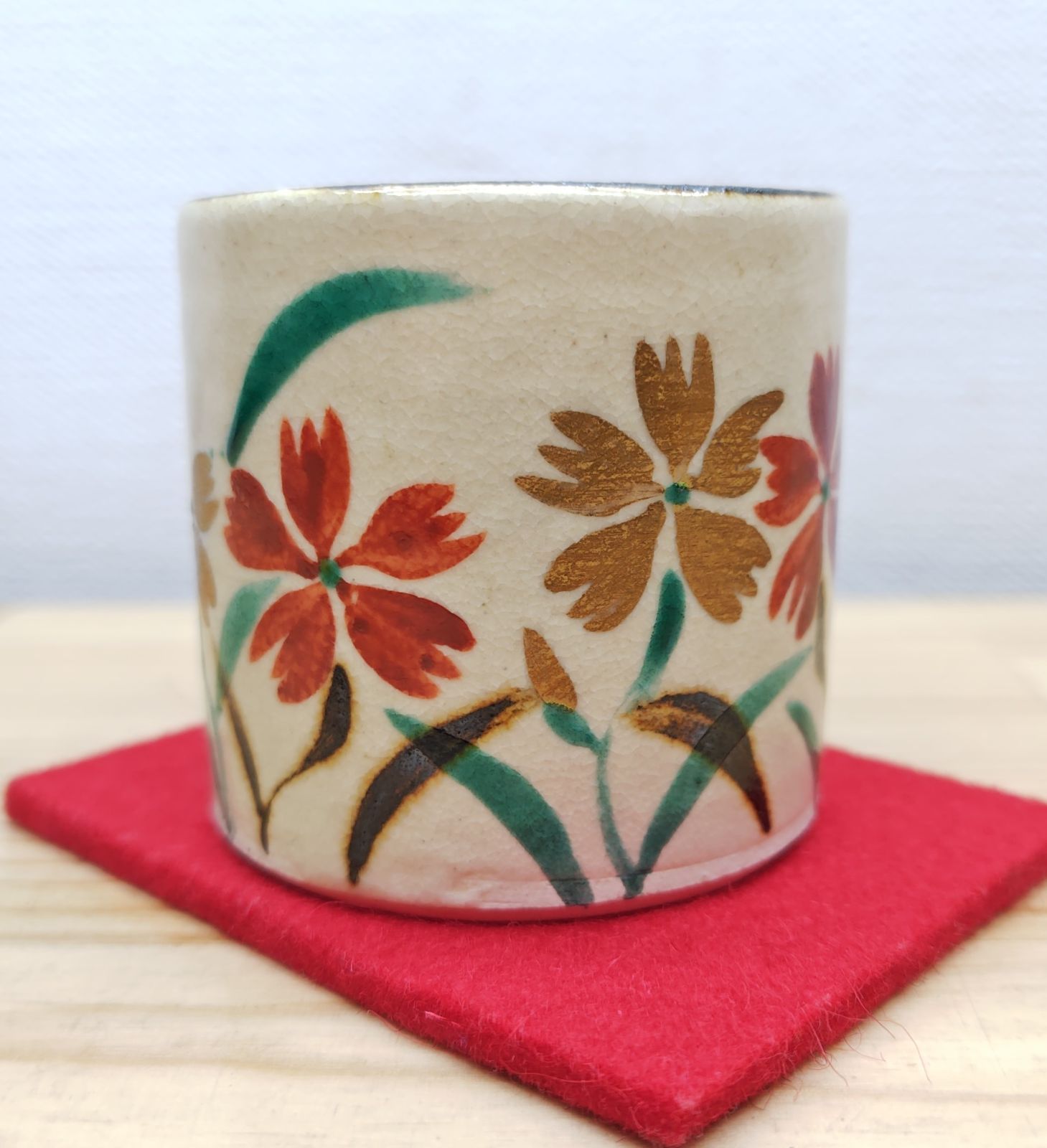 逢絢亭・中古品】茶道具 蓋置 今戸焼 撫子の絵 白井半七 共箱入り