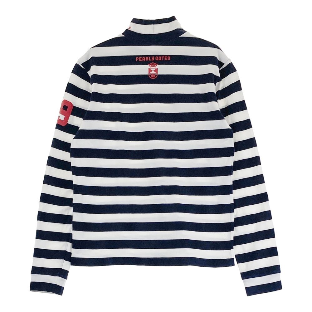 パーリーゲイツ　長袖　ハイネック　ボーダー　タグ付き 超美品】パーリーゲイツ 長袖ハイネックシャツ 白×黒 ボーダー 表微