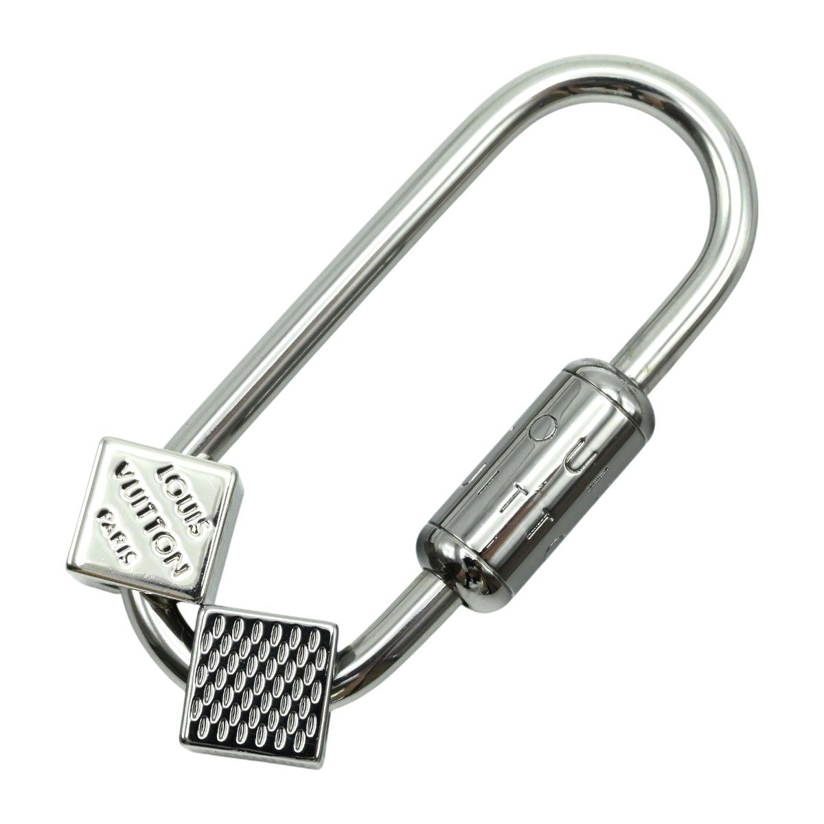 Louis Vuitton カラビナ型キーホルダー シルバー LOUIS VUITTON ルイヴィトン キューブ カラビナ メタル キーリング