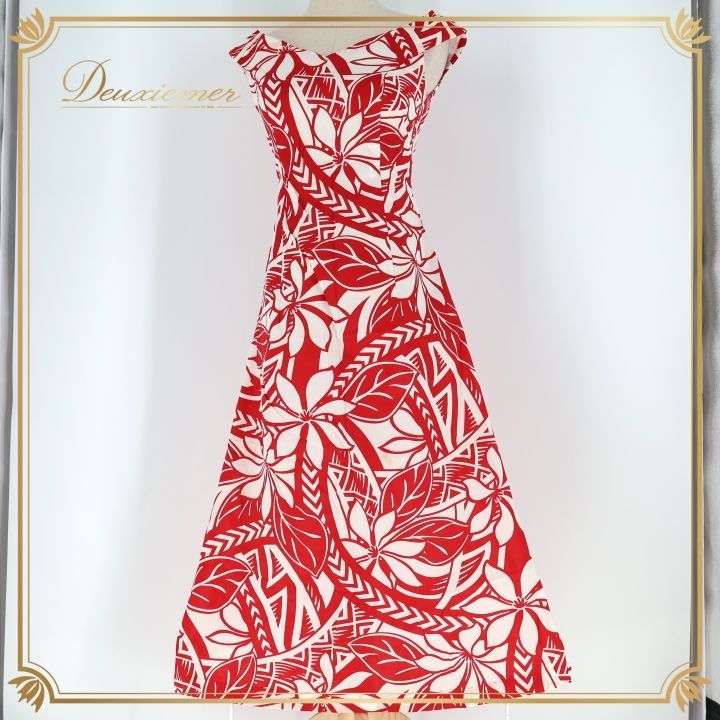 フラダンス 衣装 ワンピース ドレス ホワイト系 ティアレ柄 ハワイアン