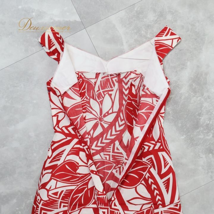 フラダンス 衣装 ワンピース ドレス ホワイト系 ティアレ柄 ハワイアン