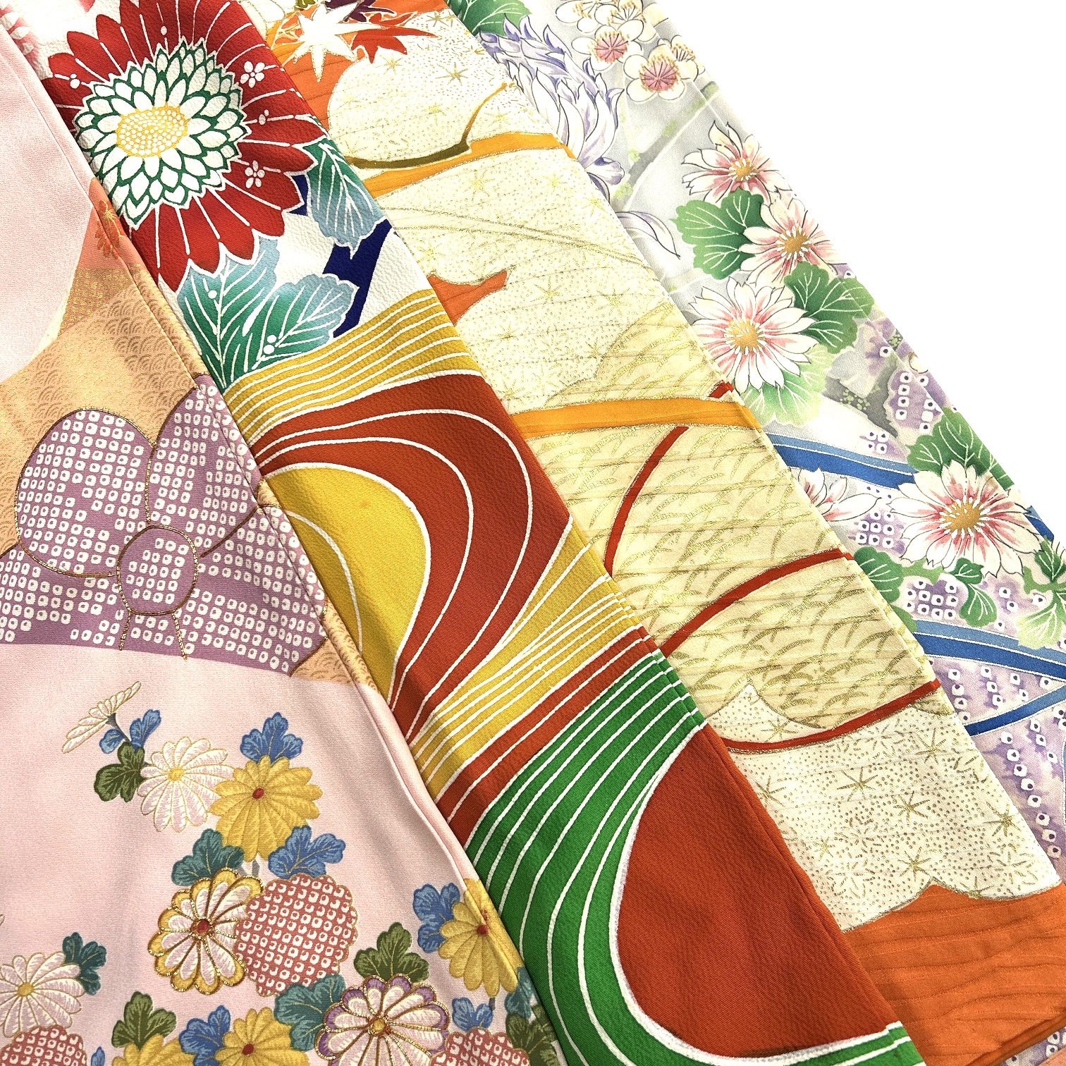 振袖 4枚 正絹 着物おまとめ売り同梱購入歓迎 リメイク用 着付け練習用