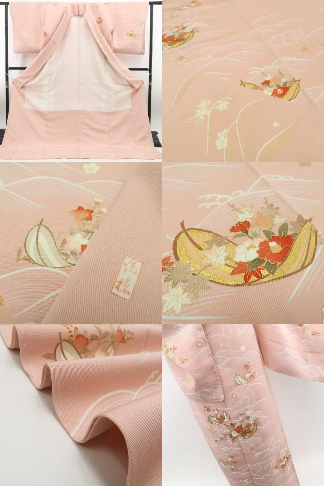 ❁tomihisa❁新品 吉澤友禅 吾妻徳穂 落款 金駒刺繍 着物 正絹 仕付け