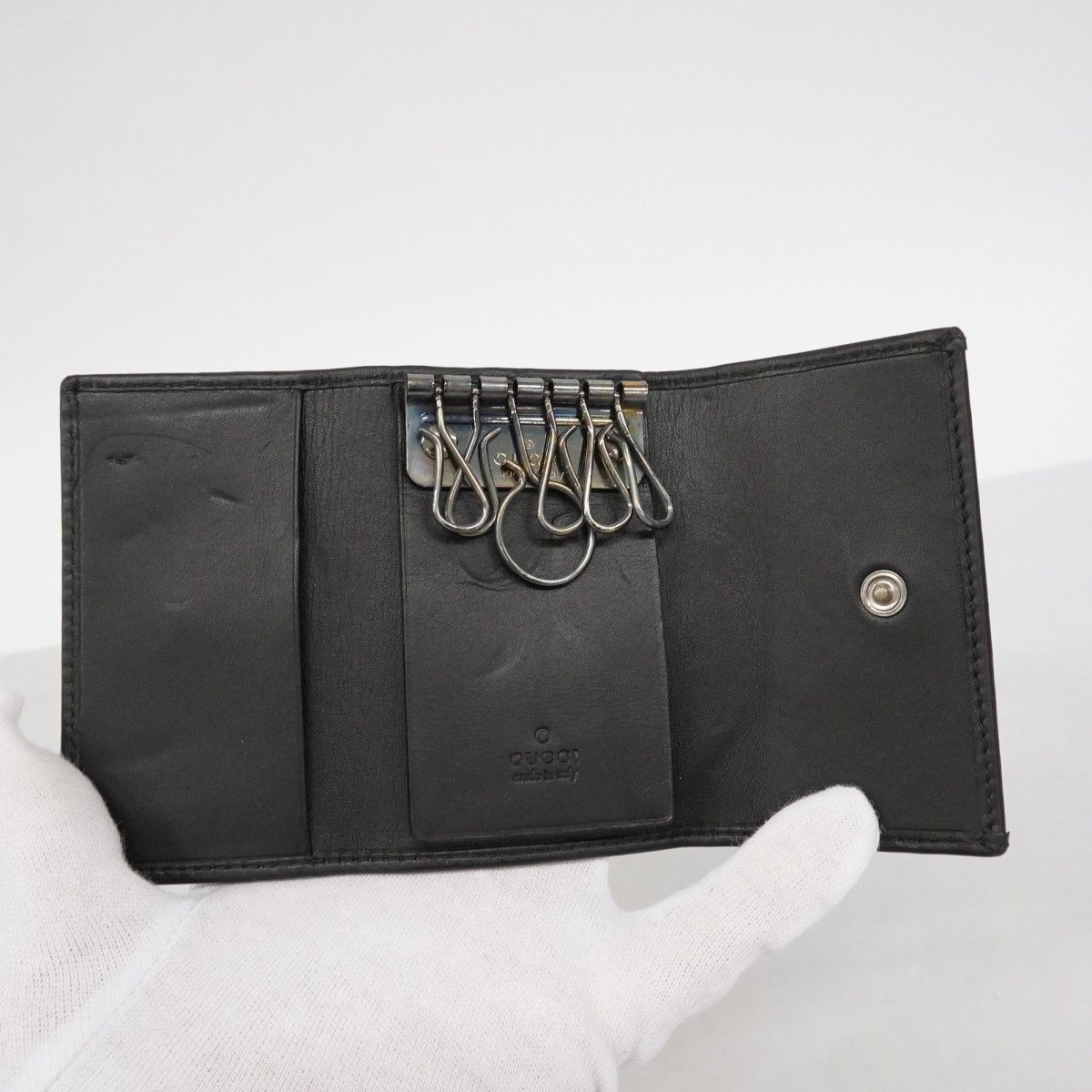 6ae5155-k】グッチ キーケース 92758 レザー ブラック シルバー金具
