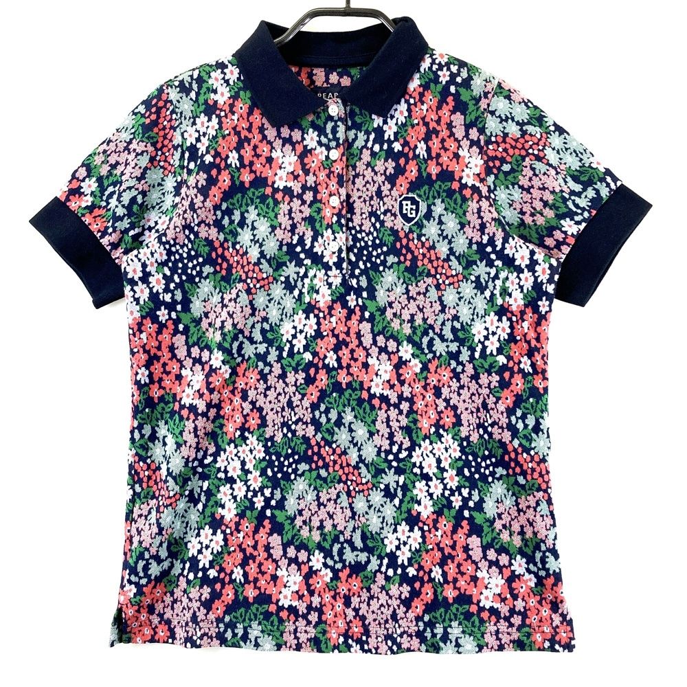 サイズ：0 PEARLY GATES パーリーゲイツ 半袖ポロシャツ 花柄 ネイビー