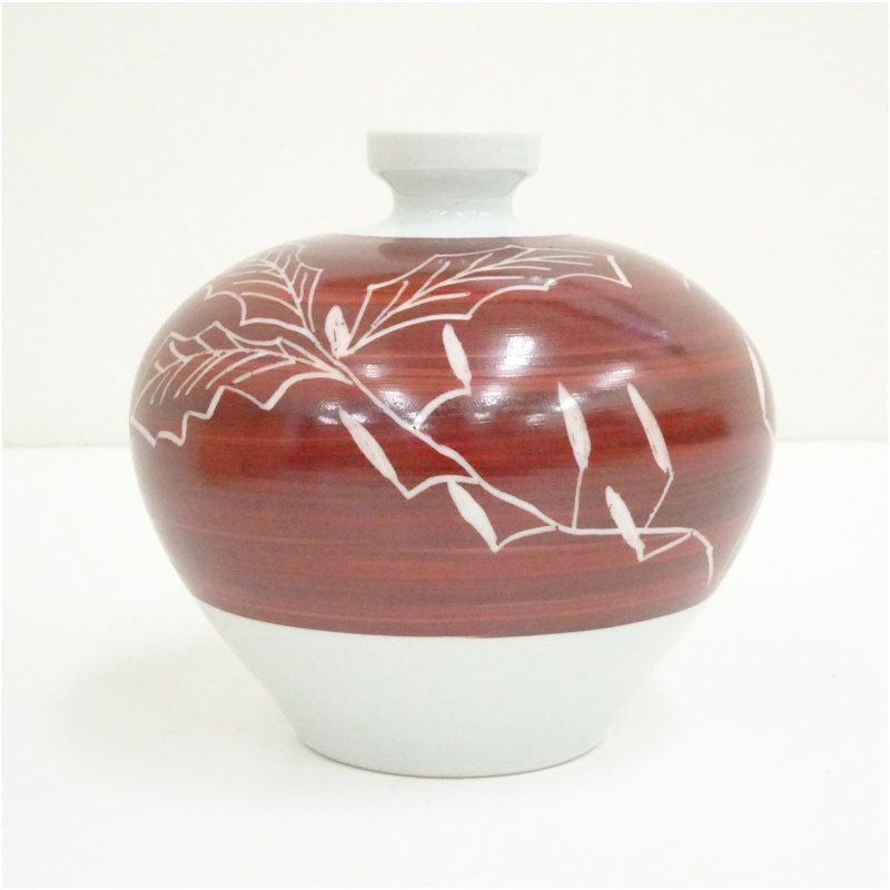 京焼 河合紀造 豊珠赤絵瓶（共箱） インテリア アート オブジェ 道具