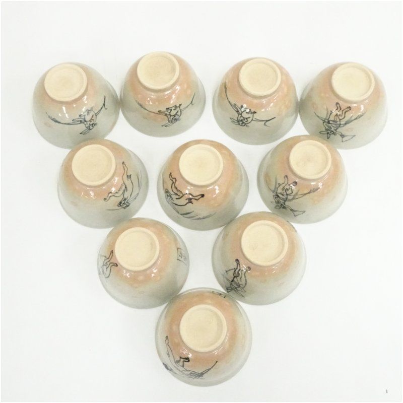 阿漕窯造 御本高山寺絵汲出数茶碗10客（共箱） 茶道 抹茶 おしゃれ