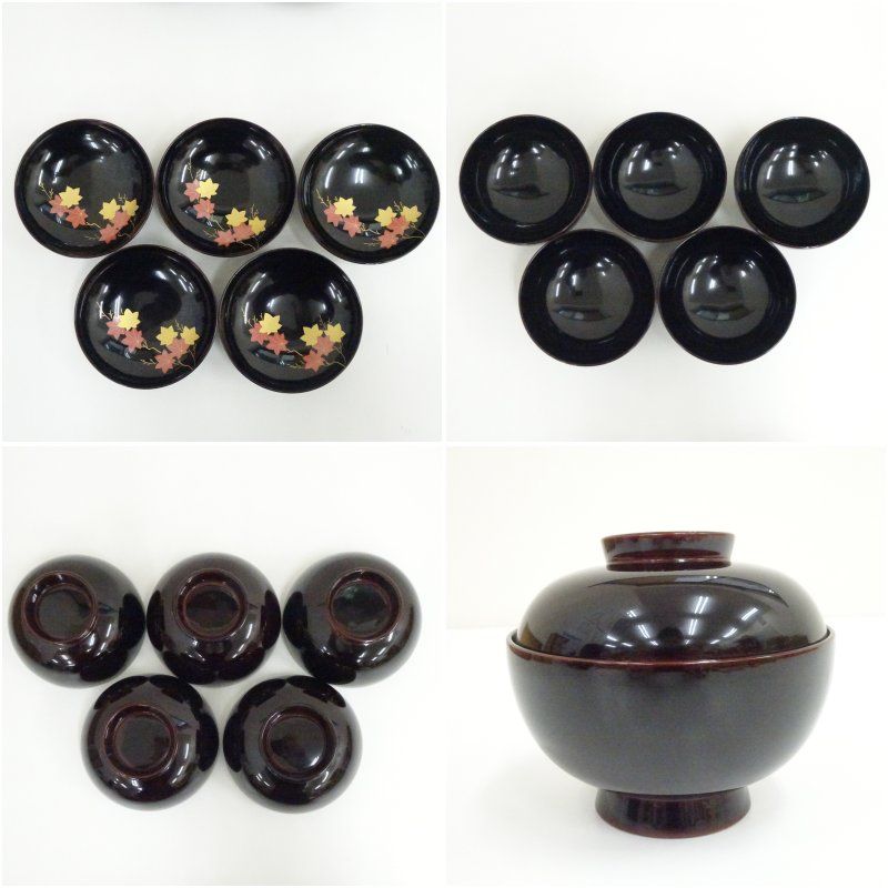 大峰造 溜塗紅葉蒔絵吸物椀5客（共箱） 吸い物椀 和食器 おしゃれ