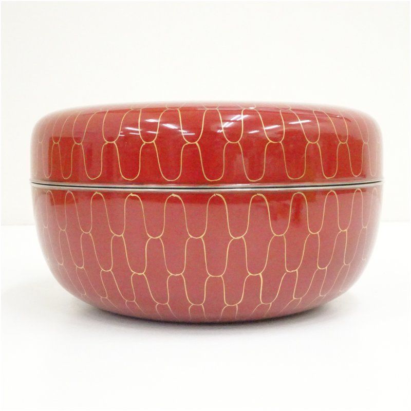 岡本陽斎造 朱塗網目蒔絵喰籠（共箱） 和食器 茶器 菓子器 おしゃれ