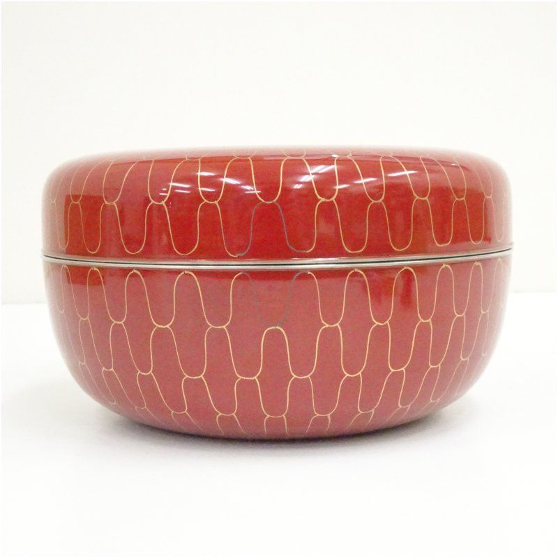 岡本陽斎造 朱塗網目蒔絵喰籠（共箱） 和食器 茶器 菓子器 おしゃれ