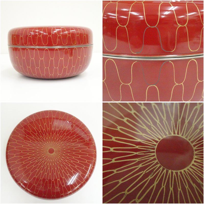 岡本陽斎造 朱塗網目蒔絵喰籠（共箱） 和食器 茶器 菓子器 おしゃれ