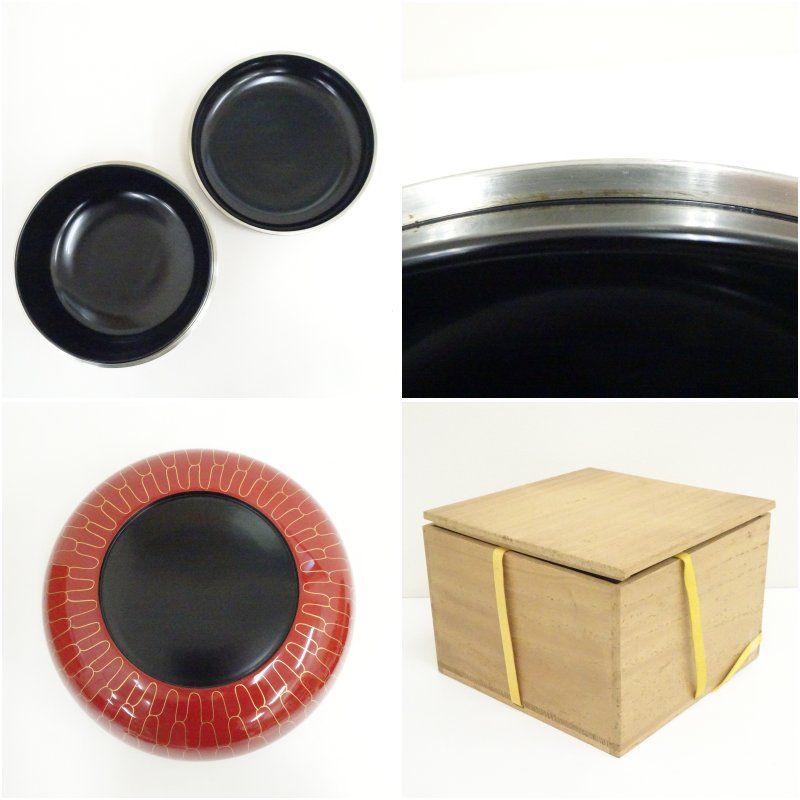 岡本陽斎造 朱塗網目蒔絵喰籠（共箱） 和食器 茶器 菓子器 おしゃれ