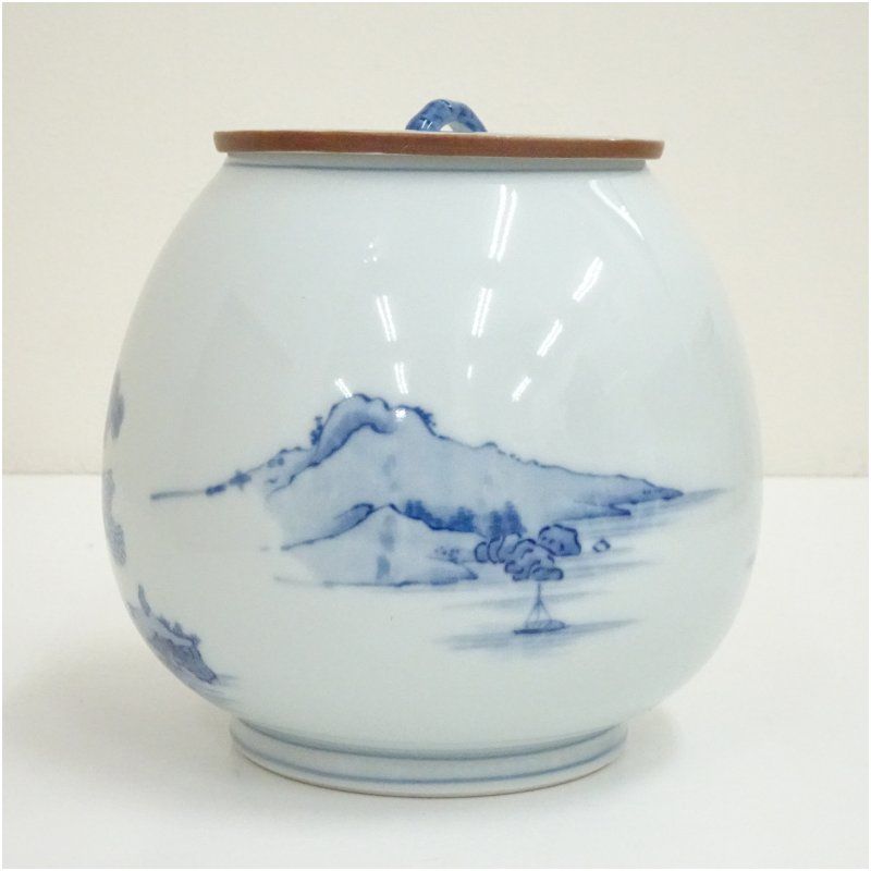 水指　京焼　茶道具　陶器　未使用品 京焼 明泉造 染付水指（共箱） 水指し 茶道 茶道具 おしゃれ 水差し