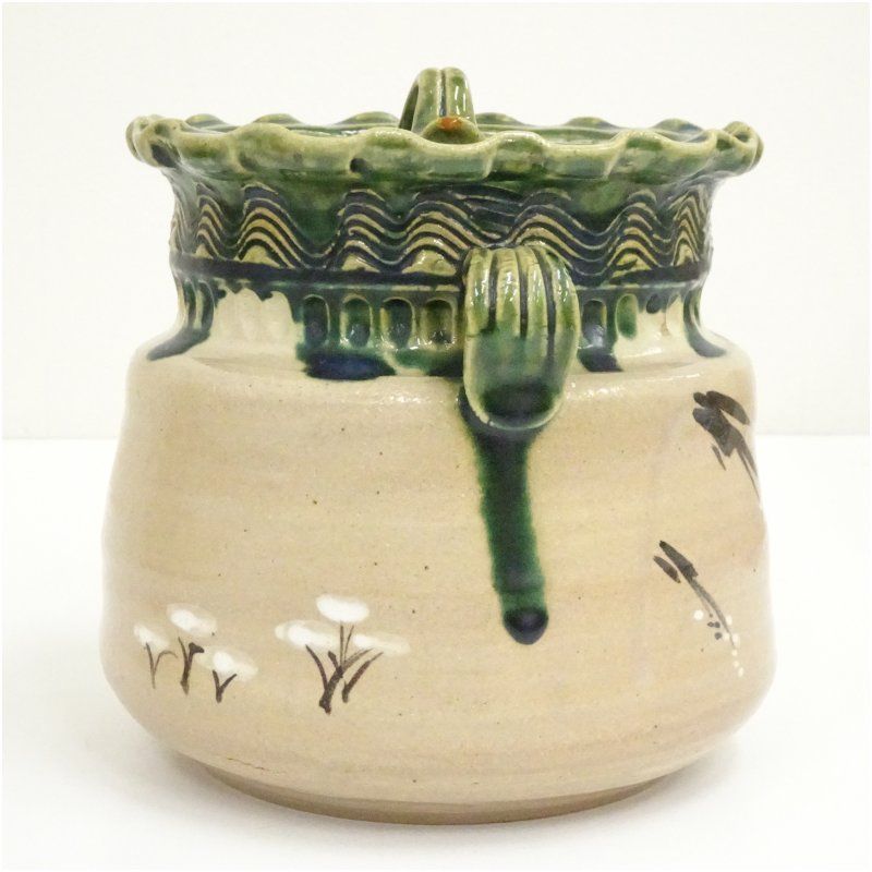 桃山窯 林英仁造 赤織部水指（共箱） 水指し 茶道 茶道具 おしゃれ