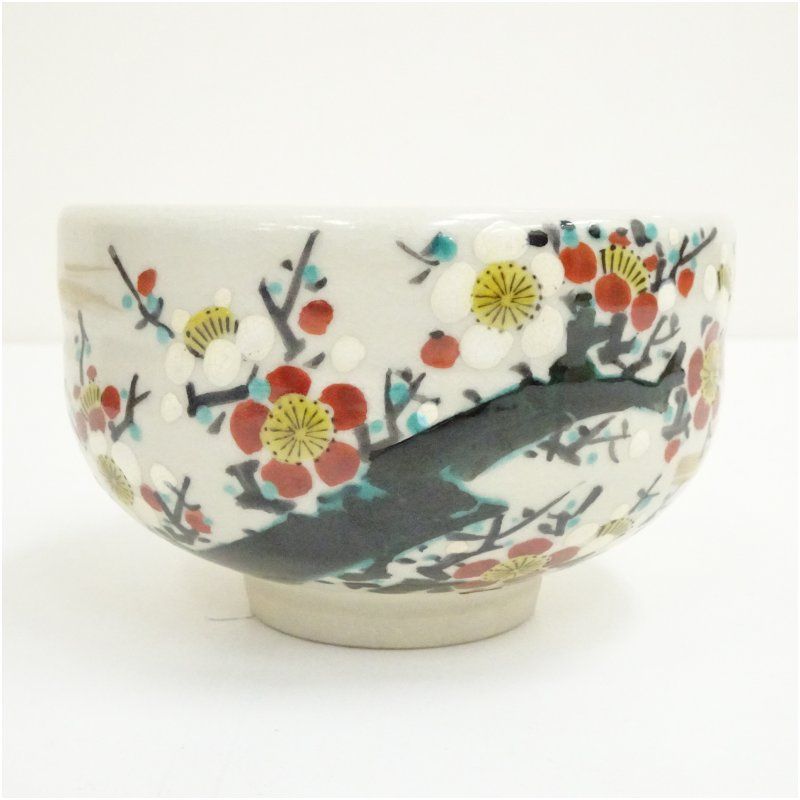 九谷焼 峰仙造 梅之図茶碗（共箱） 茶道 抹茶 おしゃれ 抹茶茶碗 抹茶