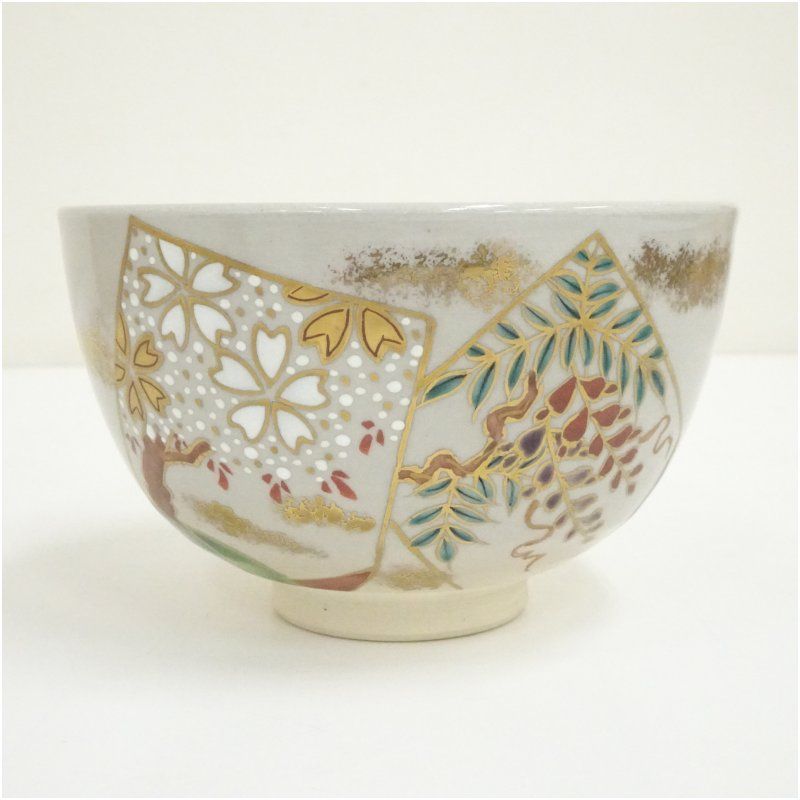 京焼 橋本喜泉造 仁清短冊絵茶碗（共箱） 茶道 抹茶 おしゃれ 抹茶茶碗