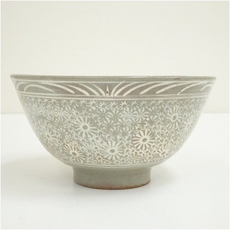黄仁哲造 高麗花三島茶碗（共箱） 茶道 抹茶 おしゃれ 抹茶茶碗 抹茶碗