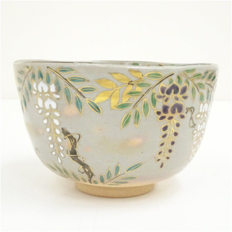 橋本紫雲作 乾山写 京焼 抹茶碗 茶道具 共箱（209Da） 京焼 橋本紫雲造 乾山写藤花文茶碗 茶道 抹茶 おしゃれ 抹茶茶碗 抹茶