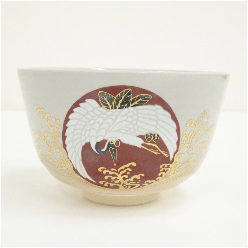 京焼 加藤昌山造 色絵日の出鶴茶碗 茶道 抹茶 おしゃれ 抹茶茶碗 抹茶