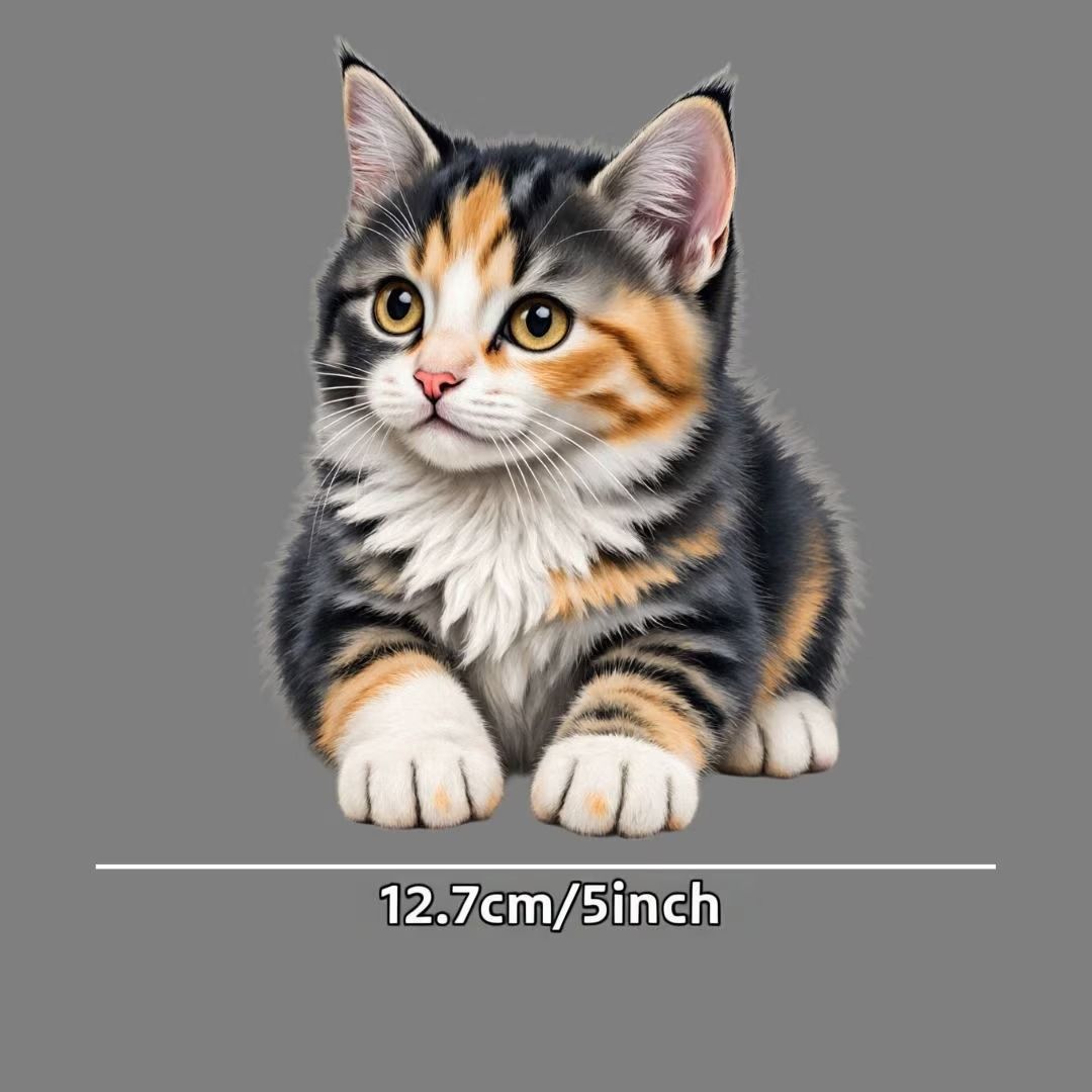 ステッカー 伏せをする三毛猫 バイク 車用 シール 12.7cm イラスト
