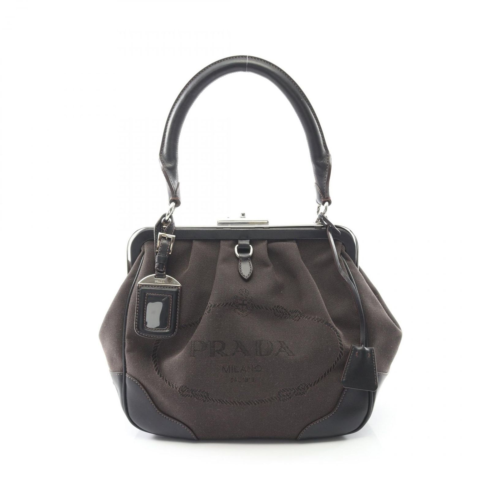 プラダ ロゴジャガード ボストンバッグ ハンドバッグ キャンバス レザー 南京錠 プラダ ロゴジャガード ボストンバッグ ハンドバッグ キャンバス