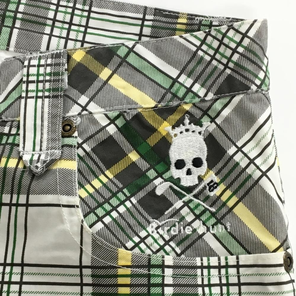 美品】バーディーハント パンツ 白×グレー×グリーン チェック ロゴ