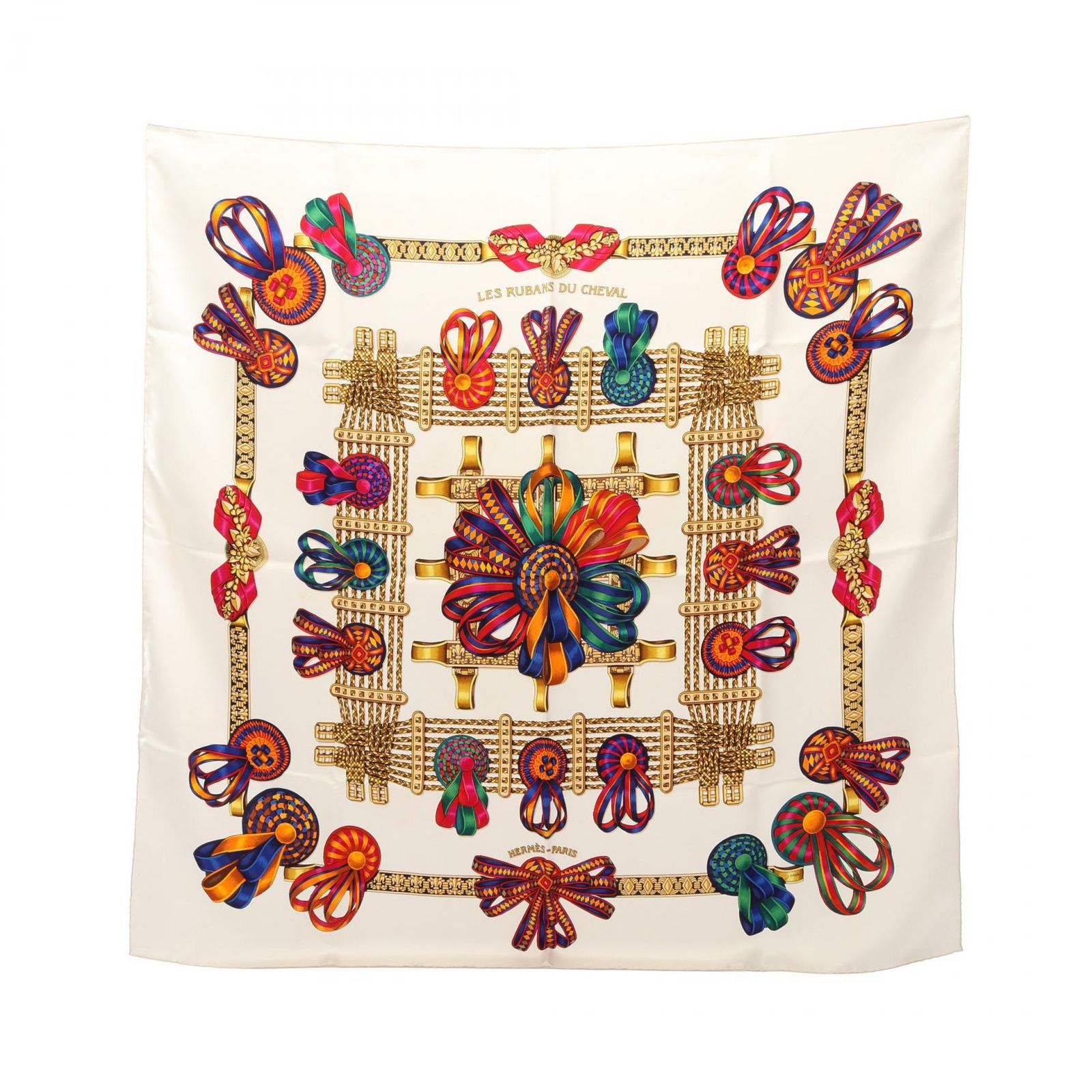 エルメス HERMES スカーフ カレ90 LES RUBANS DU CHEVAL シルク カレ90
