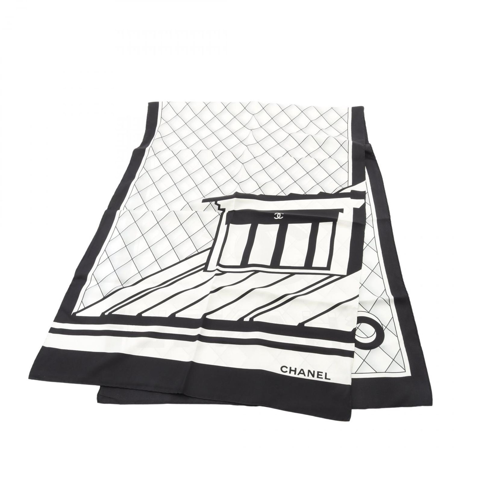 シャネル CHANEL スカーフ ココマーク ブラック/ホワイト シルク